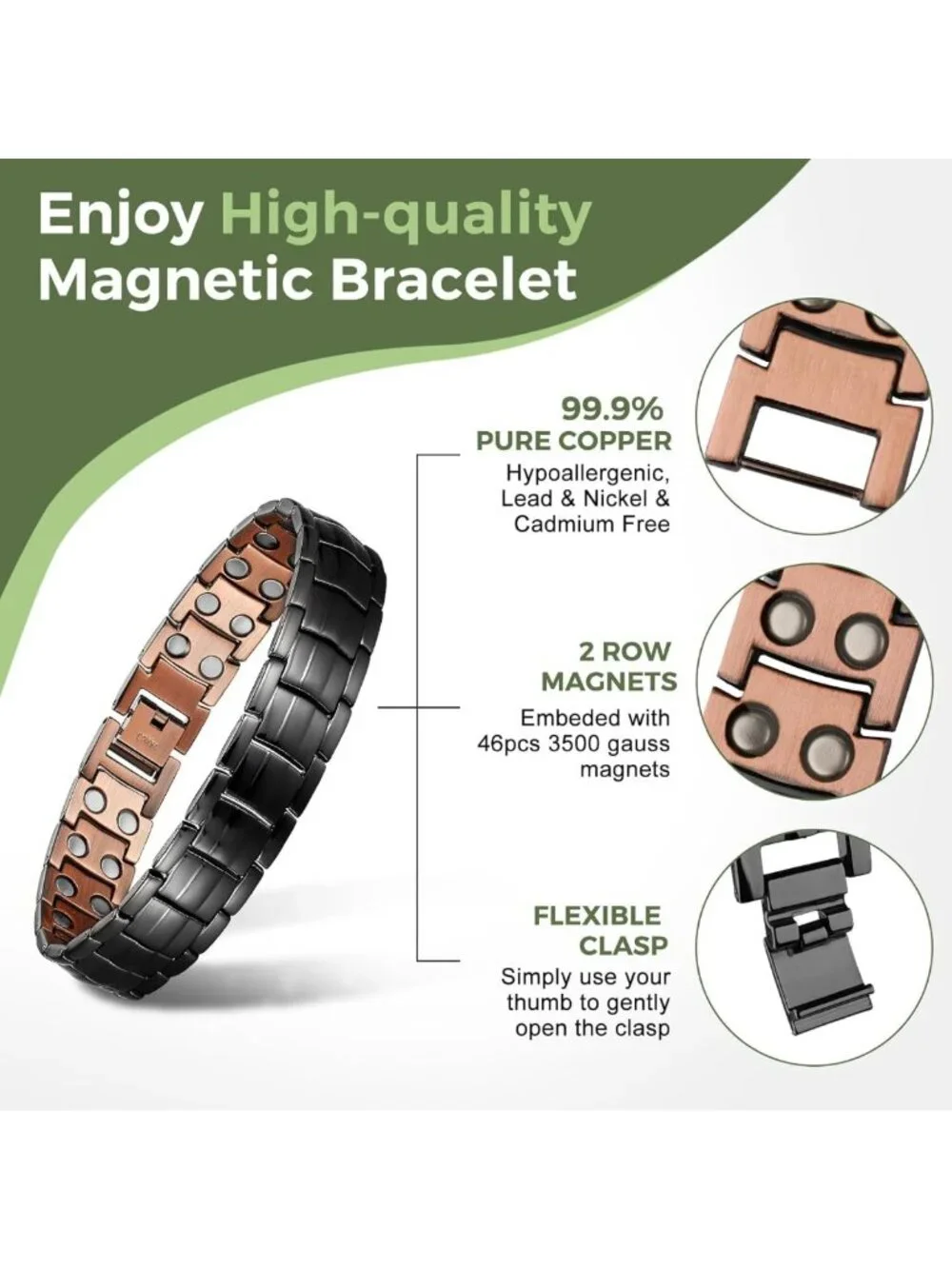 Men's Copper Magnetic Therapy Bracelet | Adjustable, 99.9% Pure Copper, Gift